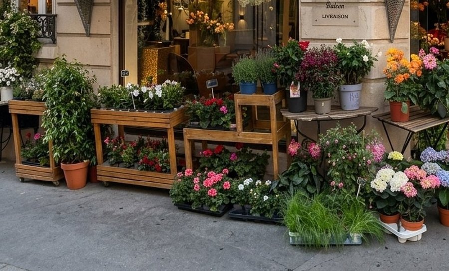Plantes et fleurs devant la boutique